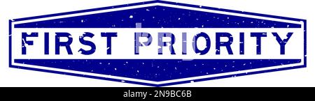 Grunge blue first priority word hexagon rubber seal stamp on white background Stock Vector