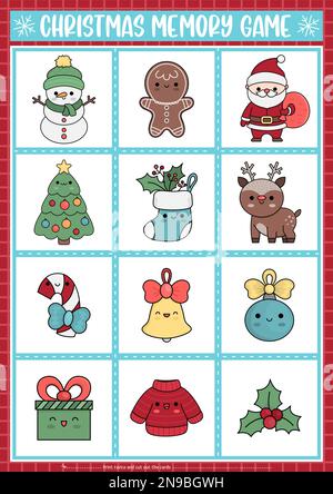 Christmas matching game with cute kawaii bird and birdhouse. Winter ...