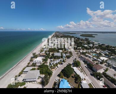 Aerial view of Manasota Key Floridan Sandy white beaches and islands. 900 Gulf Blvd, Englewood, FL 34223 Stock Photo