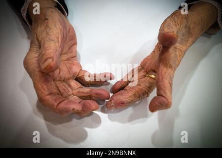 Close up of the hands of an old wife Stock Photo