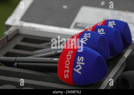 Leeds, UK. 12th Feb, 2023. The Sky Sports microphones ahead of the Premier League match Leeds United vs Manchester United at Elland Road, Leeds, United Kingdom, 12th February 2023 (Photo by James Heaton/News Images) in Leeds, United Kingdom on 2/12/2023. (Photo by James Heaton/News Images/Sipa USA) Credit: Sipa USA/Alamy Live News Stock Photo