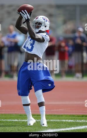 Buffalo Bills' Stevie Johnson (13) with fans during NFL football training  camp in Pittsford, N.Y., Thursday, July 26, 2012. (AP Photo/David Duprey  Stock Photo - Alamy