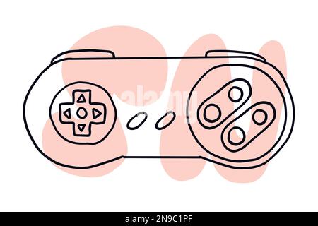 Game retro controller. Vector illustration in hand-drawn cartoon flat style isolated on white background. Stock Vector