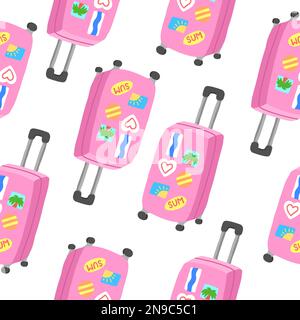 Pinks traveler's suitcase seamless pattern. Vector illustration in cartoon flat style isolated on white background. Stock Vector