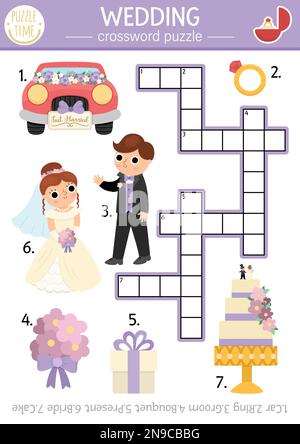 Vector wedding crossword puzzle for kids. Simple quiz with marriage ...