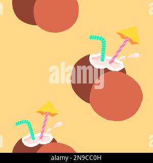 Coconut vector seamless pattern in cartoon flat style isolated on background. Stock Vector