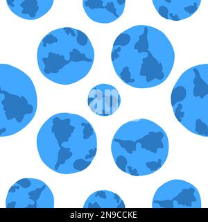 Airplane and earth seamless pattern. Hand drawn vector illustration in cartoon flat style Stock Vector