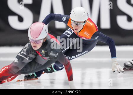 Dordrecht, Netherlands. 12th Feb, 2023. DORDRECHT, NETHERLANDS - FEBRUARY 12:  during the ISU World Cup Finals Short Track at Optisport Sportboulevard on February 12, 2023 in Dordrecht, Netherlands (Photo by Douwe Bijlsma/Orange Pictures) NOCNSF Credit: Orange Pics BV/Alamy Live News Stock Photo