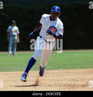 Chicago Cubs' Alfonso Soriano hits a solo home run in the sixth inning  against the Washington Nationals in a baseball game on Wednesday, Aug. 10,  2011, in Chicago. (AP Photo/Charles Cherney Stock