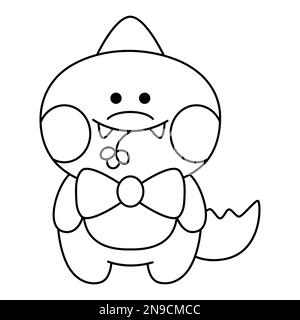 Vector black and white kawaii dragon icon for kids. Cute line animal illustration or coloring page. Funny cartoon character. Adorable crocodile clipar Stock Vector