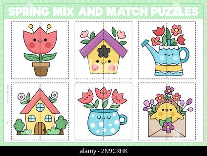 Vector farm or garden mix and match puzzle with cute kawaii animals.  Matching spring activity for preschool kids. Educational Easter game with  hen, he Stock Vector Image & Art - Alamy