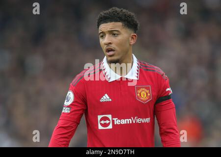 Leeds, UK. 12th Feb, 2023. Jadon Sancho #25 of Manchester United during the Premier League match Leeds United vs Manchester United at Elland Road, Leeds, United Kingdom, 12th February 2023 (Photo by James Heaton/News Images) in Leeds, United Kingdom on 2/12/2023. (Photo by James Heaton/News Images/Sipa USA) Credit: Sipa USA/Alamy Live News Stock Photo