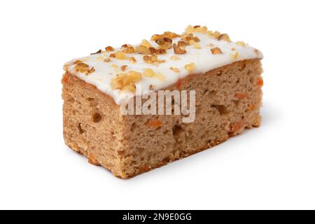 Piece of homemade carrot cake isolated on white background close up Stock Photo