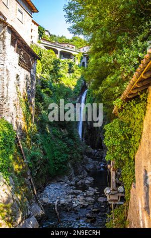 Aerial view of Nesso, a picturesque and colourful village sitting on the banks of Lake Como, Italy Stock Photo