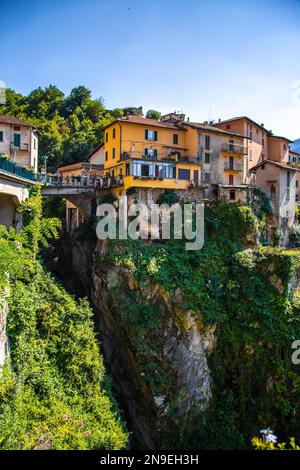 Aerial view of Nesso, a picturesque and colourful village sitting on the banks of Lake Como, Italy Stock Photo