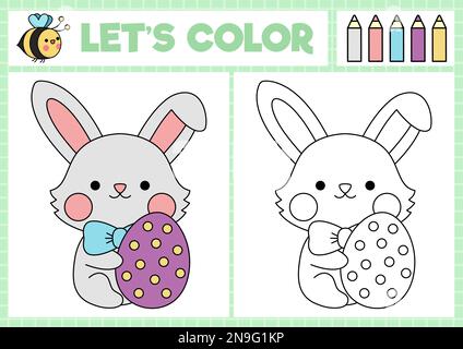 Bunny Holding Happy Easter Coloring Page for Kids Stock Vector Image ...