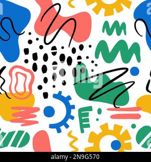 ORGANIC FORMS Abstract Shapes Hand Drawn Seamless Pattern In Flat Style Modern African Vector Creative Contemporary Aesthetic Folk Doodle Print Matiss Stock Vector