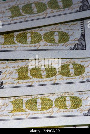Benjamin Franklin is featured on the federal reserve bank note $100 bill, 2023, United States of America Stock Photo