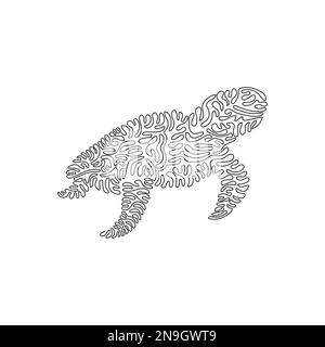 Continuous curve one line drawing of beautiful turtle abstract art. Single line editable stroke vector illustration of incredible unique turtles Stock Vector