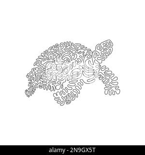 Single curly one line drawing of hard, rounded shell tortoises. Continuous line drawing design vector illustration of tortoises feet stumpy Stock Vector