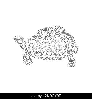 Single one line drawing of adorable tortoise abstract art. Continuous line drawing graphic design vector illustration of hard shell tortoise for icon Stock Vector