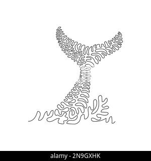 Single one line drawing. Slapping tails of whales on the water. Continuous line drawing graphic design vector illustration of a huge whale for icon Stock Vector