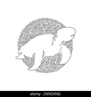 Continuous one line drawing of funny turtle abstract art in a circle. Single line editable stroke vector illustration of hidden necked turtles Stock Vector
