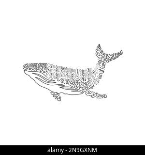 Single curly one line drawing of huge whale abstract art. Continuous line drawing design vector illustration of unique marine mammal for icon Stock Vector