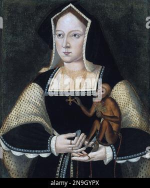 Catherine of Aragon (1485 – 1536) Queen of England as the first wife of King Henry VIII. Portrait by Lucas Horenbout, 1525 Stock Photo