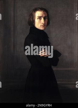 Franz Liszt (1811-1886), Portrait of Liszt by Henri Lehmann (1839) Franz Liszt, Hungarian composer Stock Photo