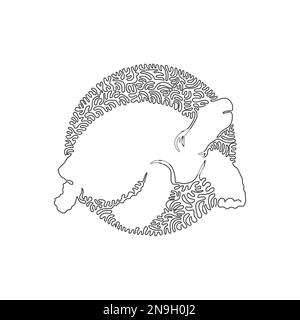 Single one curly line drawing of cute tortoise abstract art. Continuous line drawing design vector illustration of slow moving tortoise for icon Stock Vector