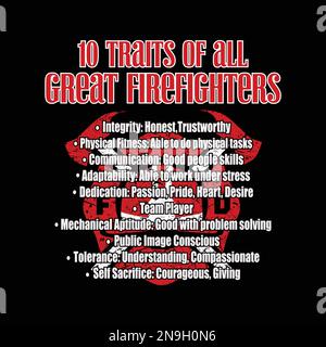 10 traits of all great firefighters. Firefighter design. Stock Vector