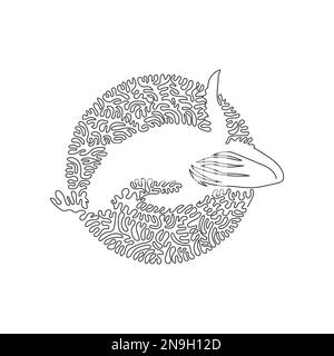 Continuous curve line drawing of scary whale abstract art in a circle. Single line editable stroke vector illustration of a giant whale underwater Stock Vector