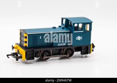 Stafforshire, UK - February 11 2023: Hornby small scale model diesel shunter locomotive. isolated on a white background Stock Photo