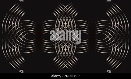 Luxury symmetrical silver curved line pattern on a black background Stock Vector