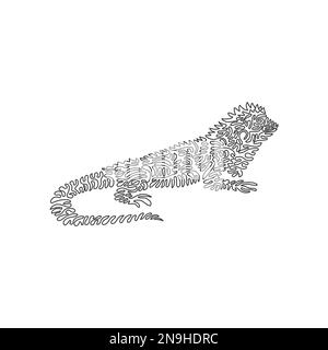 Single one curly line drawing of exotic iguana abstract art. Continuous line drawing design vector illustration of famous colorful iguana Stock Vector