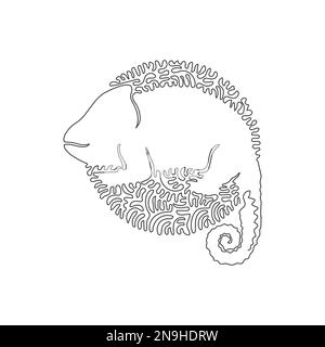 Single one curly line drawing of cute chameleon abstract art. Continuous line drawing graphic design vector illustration of friendly exotic pets Stock Vector