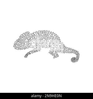 Continuous curve one line drawing of beautiful reptile curve abstract art. Single line editable stroke vector illustration of long tongue chameleon Stock Vector