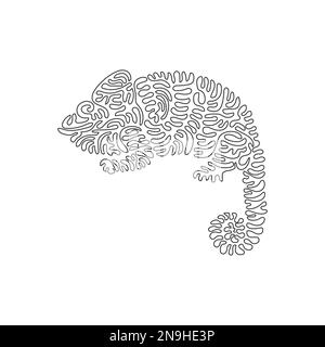 Single curly one line drawing of chameleon camouflage abstract art. Continuous line drawing design vector illustration of famous colorful chameleon Stock Vector