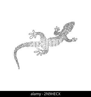 Single swirl continuous line drawing of cute lizard abstract art. Continuous line drawing design vector illustration style of friendly pets lizard Stock Vector