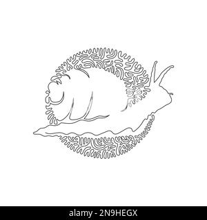 Continuous curve one line drawing of cute snail abstract art. Single line editable stroke vector illustration of hard shell snail on its back Stock Vector