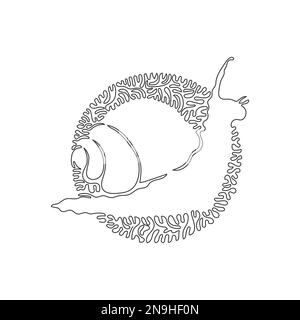 Single one curly line drawing of adorable snail abstract art. Continuous line drawing design vector illustration of snails have a small shell Stock Vector
