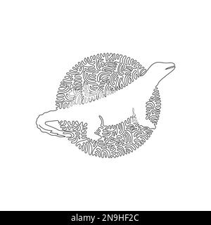 Single swirl continuous line drawing of predatory komodo abstract art. Continuous line drawing design vector illustration style of large komodo dragon Stock Vector