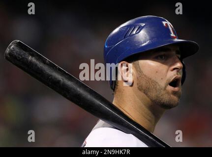 September 21, 2011; Oakland, CA, USA; Texas Rangers catcher Mike Napoli  (25) at bat against the Oakland Athletics during the second inning at O.co  Coliseum. Texas defeated Oakland 3-2 Stock Photo - Alamy