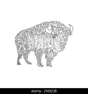 Single one line drawing of savage bison that feared abstract art. Continuous line drawing design vector illustration of long haired bison for icon Stock Vector