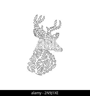 Single curly one line drawing of cute deer abstract art. Continuous line draw graphic design vector illustration of impressive deer for icon, symbol Stock Vector