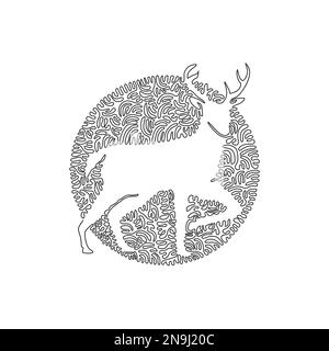 Continuous one curve line drawing cute deer abstract art. Single line editable stroke vector illustration of deer symbol strength and nobility Stock Vector