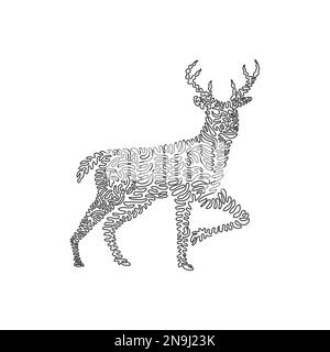 Single swirl continuous line drawing of impressive deer. Continuous line drawing design vector illustration style of beautiful antlers deer Stock Vector