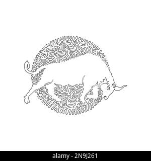 Single one curly line drawing of ferocious bulls abstract art. Continuous line drawing design vector illustration of bulls very muscular for icon Stock Vector