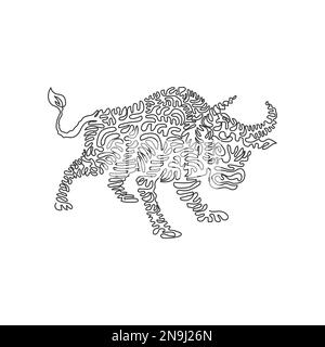 Single one line drawing of horns bulls abstract art. Continuous line drawing graphic design vector illustration of aggressive bulls for icon, symbol Stock Vector